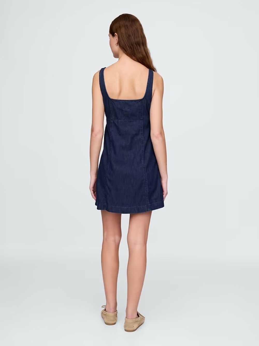 GAP UltraSoft Denim Square-Neck Mini Dress Vacation Outfit Small - Picture 4 of 12